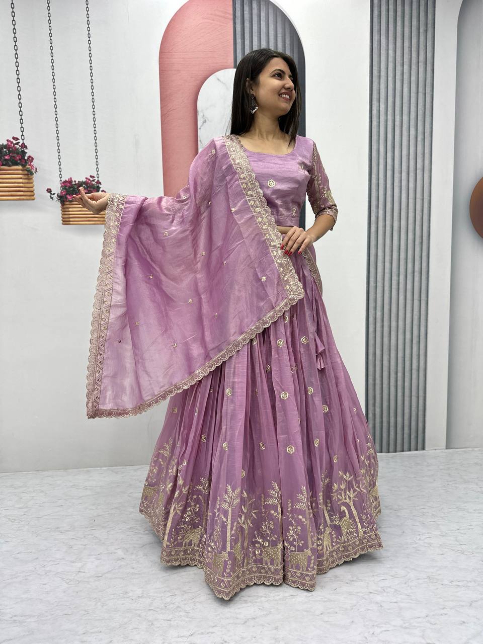 Gold Crush Embroidered Lehenga Choli Set with Dupatta